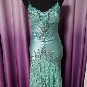 Embellished Sue Wong Mint Green Dress